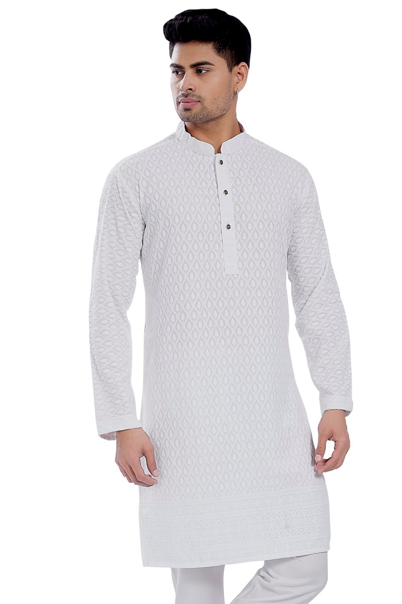 DIVISIVE Men's Thread Embroidered Cotton Blend Only Slim Fit Kurta (DKRT728_S_White) - Image 1