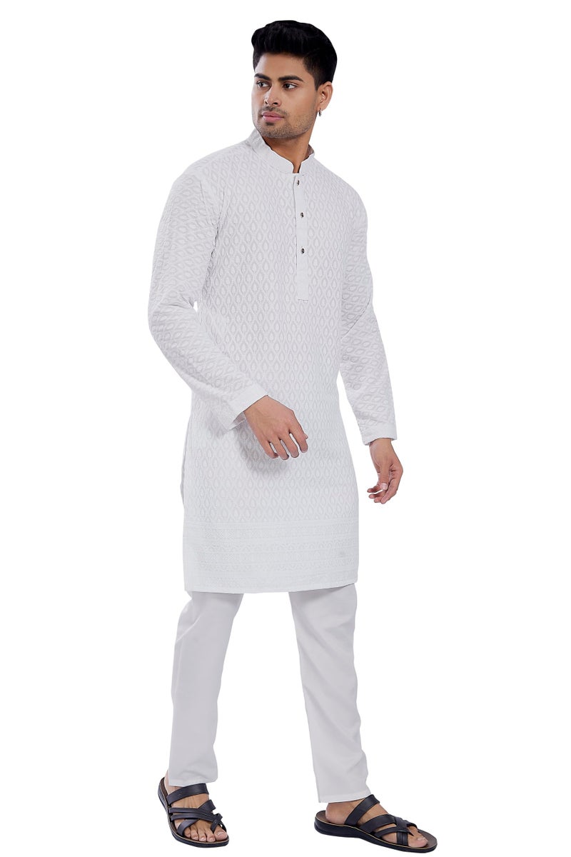 DIVISIVE Men's Thread Embroidered Cotton Blend Only Slim Fit Kurta (DKRT728_S_White) - Image 3