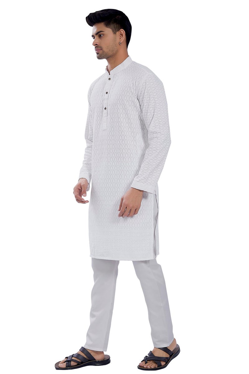 DIVISIVE Men's Thread Embroidered Cotton Blend Only Slim Fit Kurta (DKRT728_S_White) - Image 2
