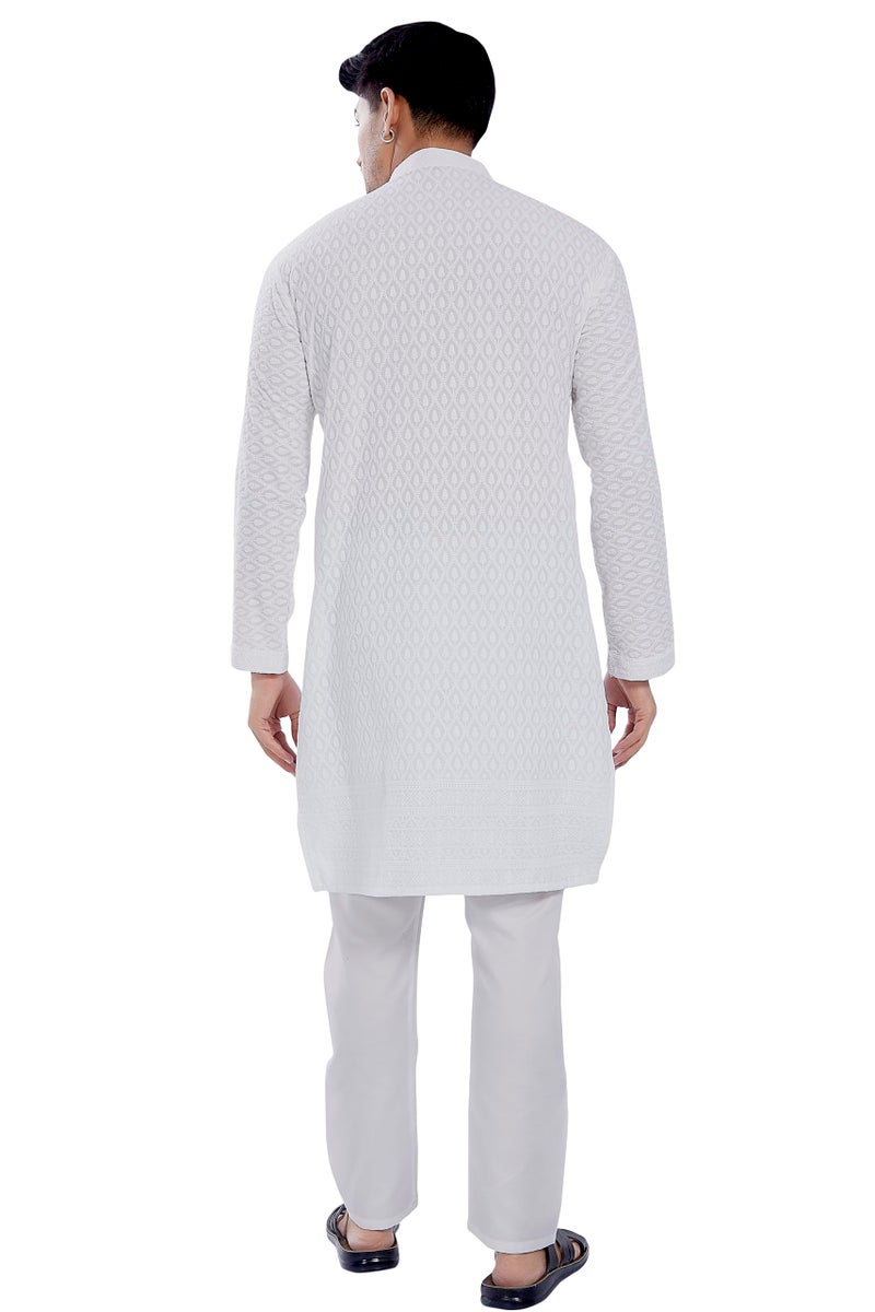 DIVISIVE Men's Thread Embroidered Cotton Blend Only Slim Fit Kurta (DKRT728_S_White) - Image 4