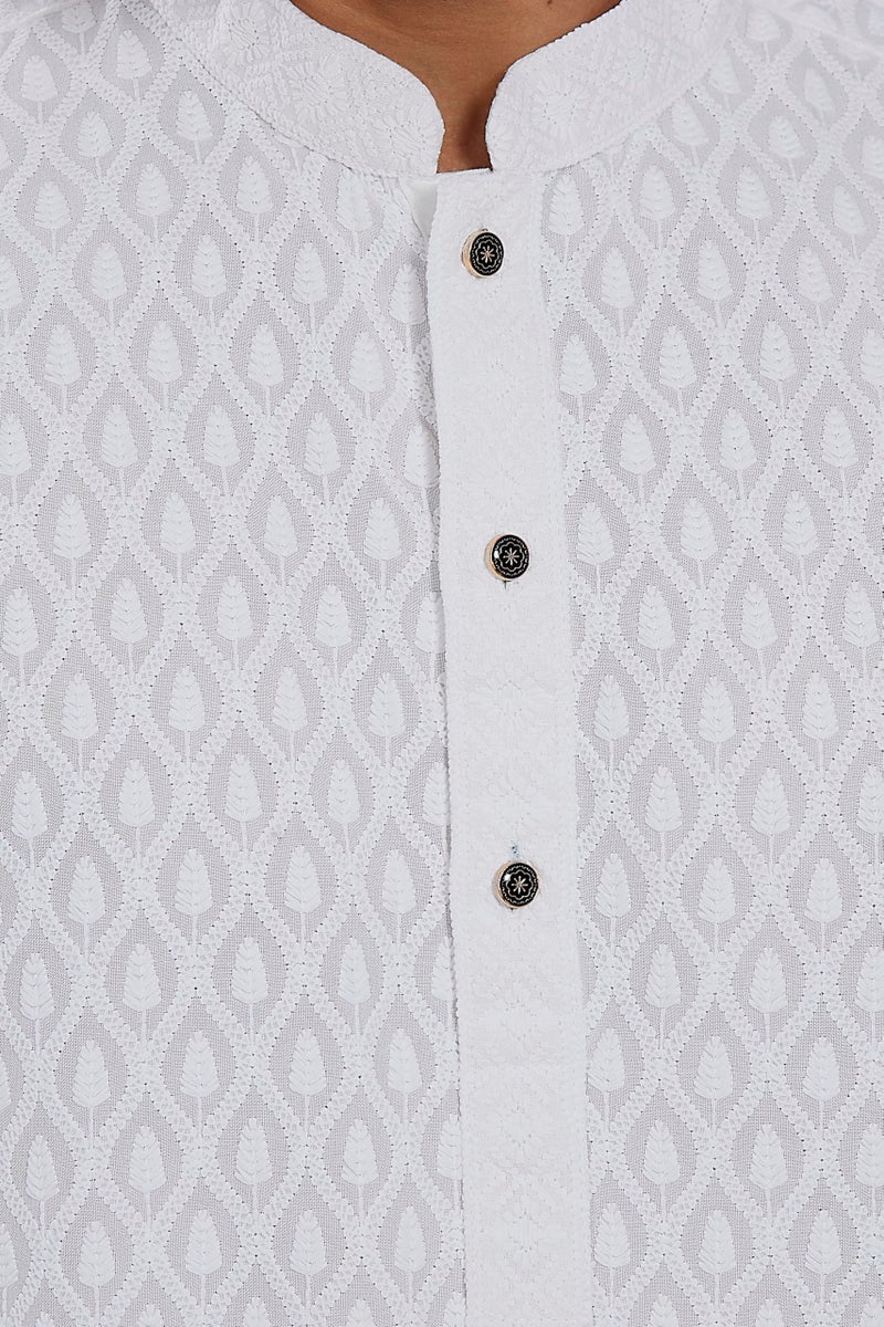 DIVISIVE Men's Thread Embroidered Cotton Blend Only Slim Fit Kurta (DKRT728_S_White) - Image 5
