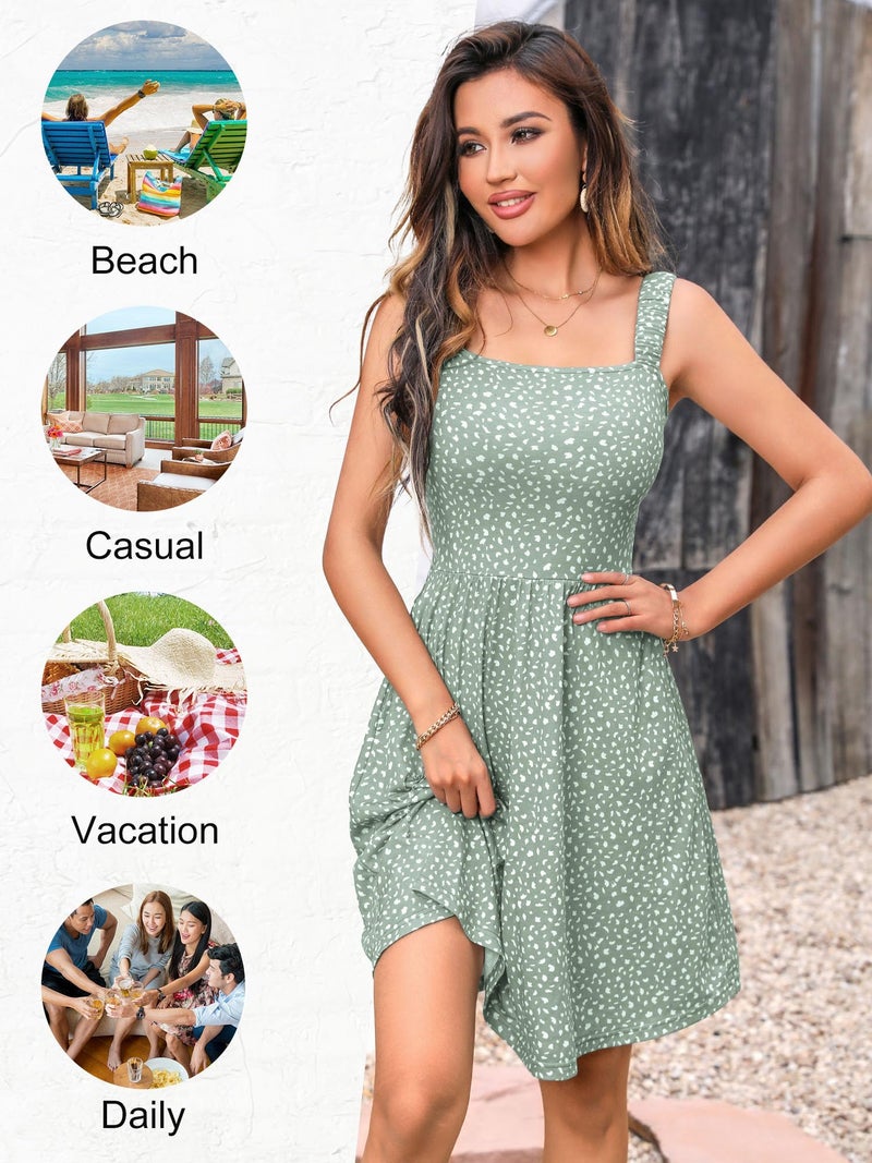 HUHOT Summer Sundresses Casual Beach Dresses for Women 2025 Boho Graduation Vacation Wedding Guest Dresses for Women Easter Elegant Cute Wome's Short Dresses Square Neck Midi Dress 2025 - Image 4