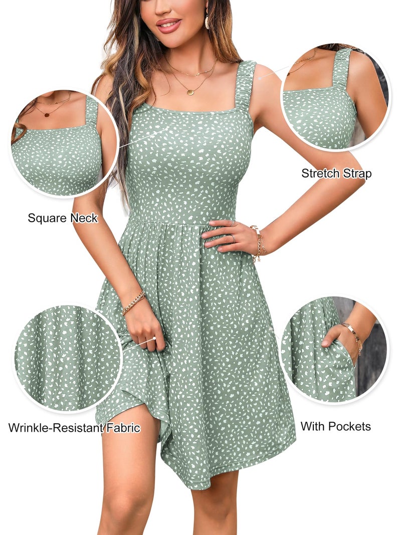 HUHOT Summer Sundresses Casual Beach Dresses for Women 2025 Boho Graduation Vacation Wedding Guest Dresses for Women Easter Elegant Cute Wome's Short Dresses Square Neck Midi Dress 2025 - Image 5