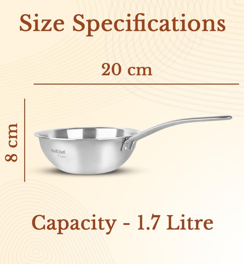 Omichef مقلاة عميقة/ووك أوميشيف ثلاثية الطبقات مع غطاء فولاذي | صغيرة 20 سم، 1.7 لتر، 1.22 كجم | ووك صديق للحث | جسم غير لاصق ثلاثي الطبقات، بدون طلاء كيميائي و100% خالي من السموم | مقبض سلكي - Image 3