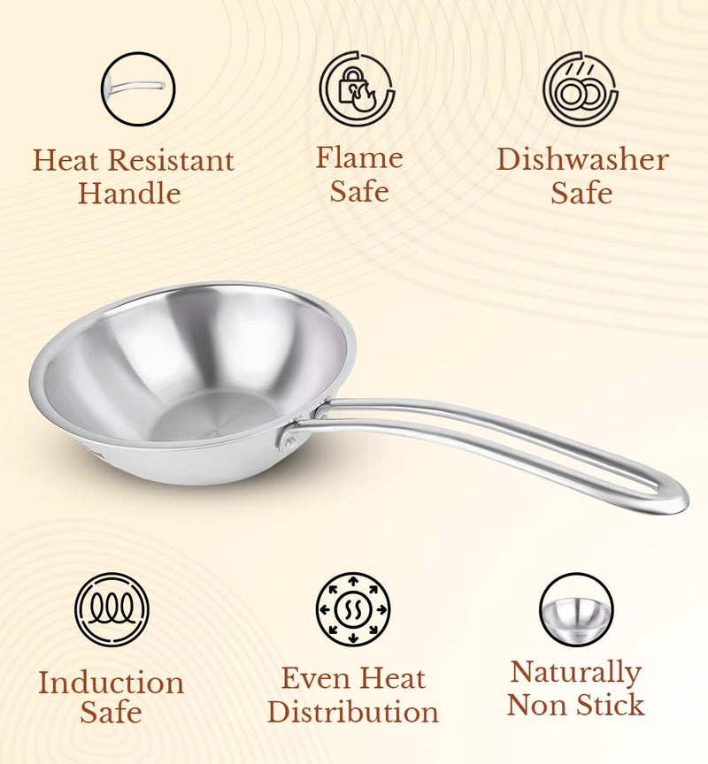 Omichef مقلاة عميقة/ووك أوميشيف ثلاثية الطبقات مع غطاء فولاذي | صغيرة 20 سم، 1.7 لتر، 1.22 كجم | ووك صديق للحث | جسم غير لاصق ثلاثي الطبقات، بدون طلاء كيميائي و100% خالي من السموم | مقبض سلكي - Image 4