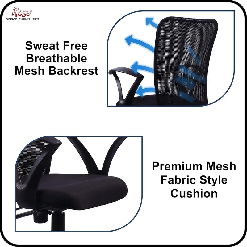 ROSE Sigma Mesh MidBack Ergonomic Office Chair  3Years Warranty Included  Adjustable Lumbar Support  Revolving Chair Black - Image 3