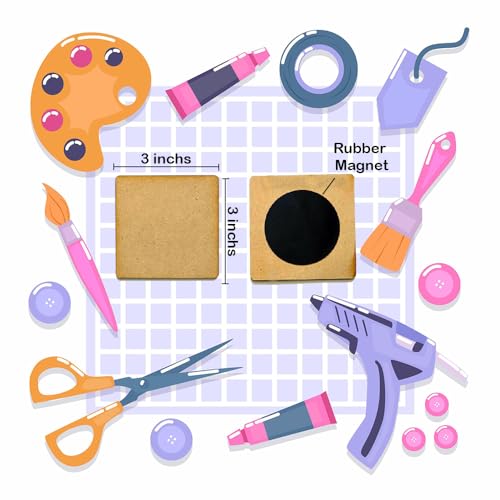 DEEP PRINT DIY MDF Wood Sheet Square with Rubber Magnet - Plain MDF Fridge Magnet Blanks Cutouts - Set of 10 with 3mm (3 x 3) Inchs for Painting, Resin Art Work & Decoration - Image 2