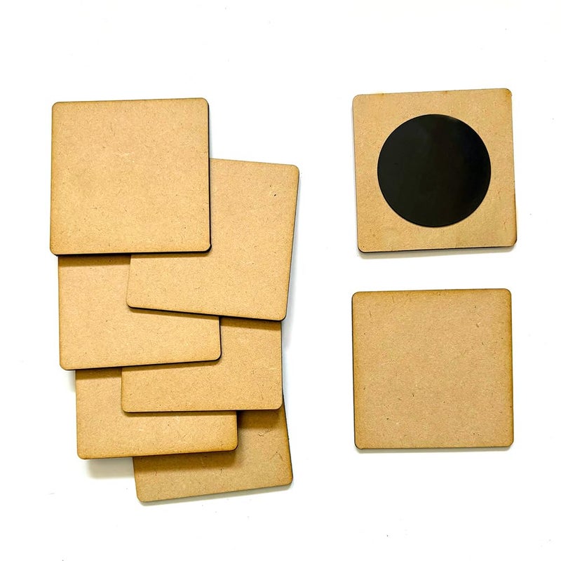 DEEP PRINT DIY MDF Wood Sheet Square with Rubber Magnet - Plain MDF Fridge Magnet Blanks Cutouts - Set of 10 with 3mm (3 x 3) Inchs for Painting, Resin Art Work & Decoration - Image 5