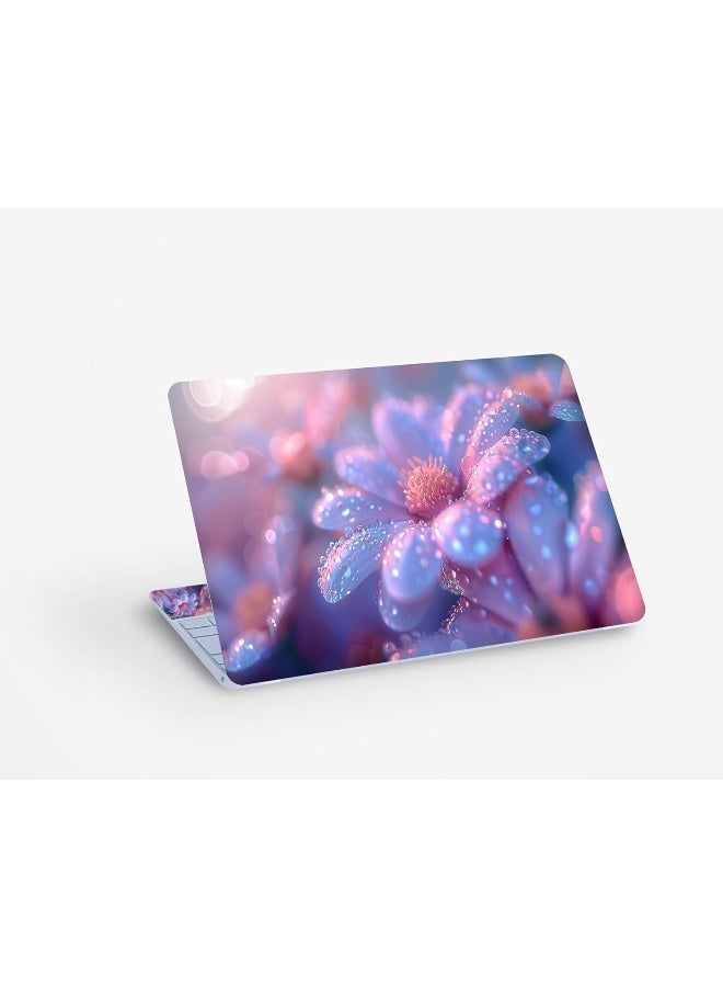 Purple Flowers Droplet Digital Art, Laptop Skin Sticker Decal - Image 1