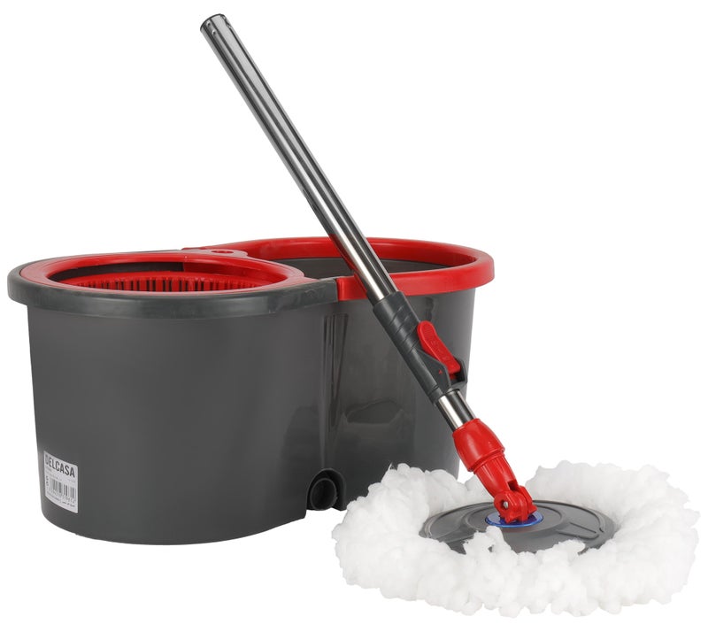 Delcasa 14Ltr Spin Mop Shine Sweep Spin Easy Mop , Mop And Bucket Set With Adjustable Height Microfiber Mop Head 360 Degree Rotating Plate - Image 1