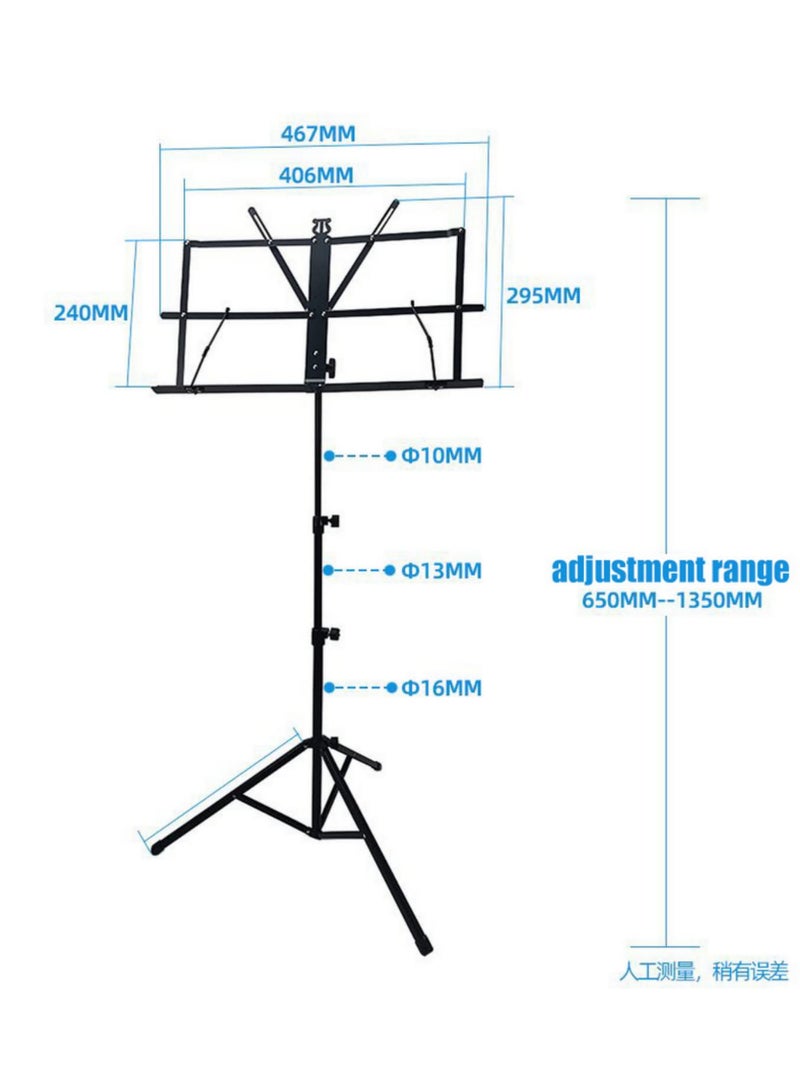 Folding Music Sheet Stand Aluminum Alloy Tripod Music Stands Holder Height Adjustable with Carrying Bag for Musical Instrument - Image 2