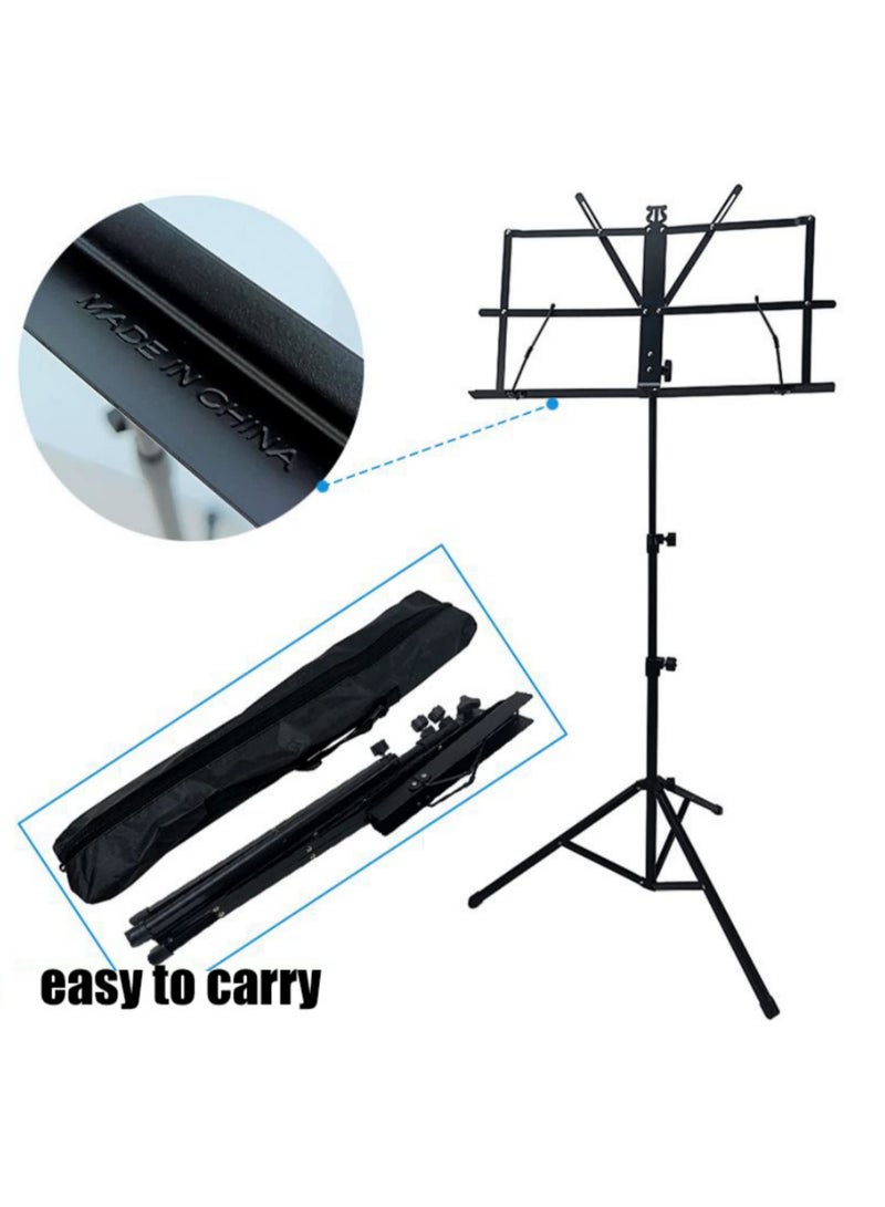 Folding Music Sheet Stand Aluminum Alloy Tripod Music Stands Holder Height Adjustable with Carrying Bag for Musical Instrument - Image 3
