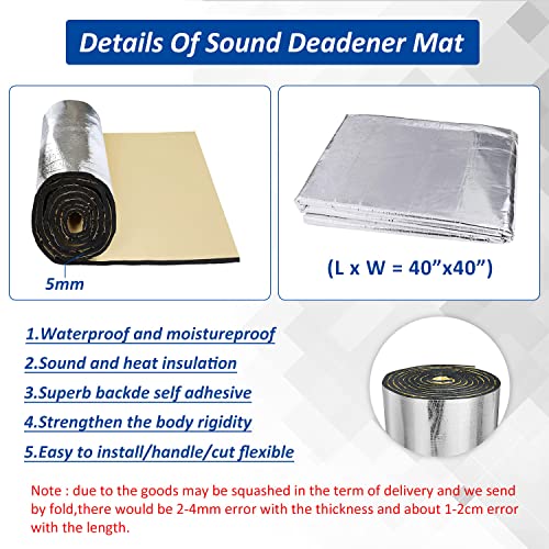 Allwin Car Heat Sound Deadening Insulation Mat, - 197 Mil 10.8 Sqft Automobile Sound Deadening & Heat Insulation Material for Auto Hood Engine Roof Door and Trunk,40 Inch x 40Inch, Aluminum Foil Finish - Image 2