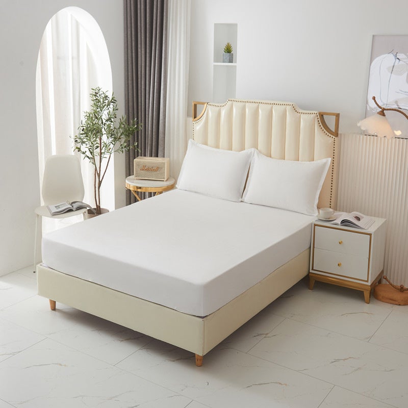 Solid Color Printed Bed Skirt Dust-Proof Cover Bed hat single piece] White 
