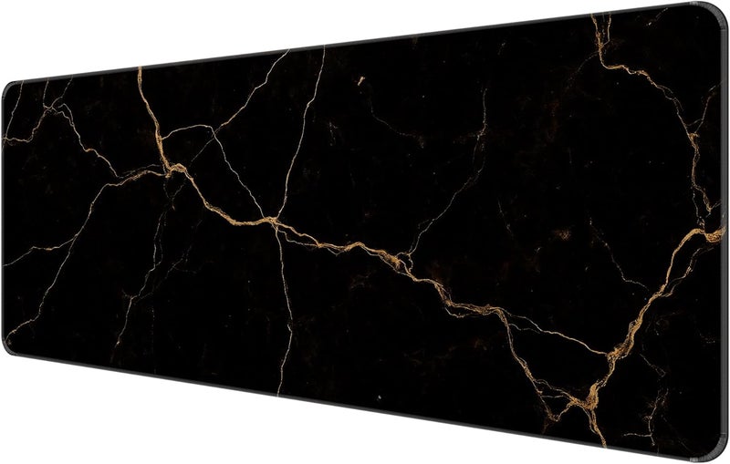 Dynippy Thin Extended Gaming Mouse Pad （31.5 * 11.8 * 0.08 inch） with Stitched Edges Large Mousepad Long XXL Keyboard and Mouse pad Desk Mat for Gaming Office & Home - Black Gold Marble - Image 1