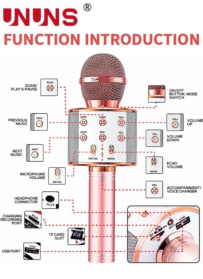UNUNS - Wireless Bluetooth Microphone,Portable Handheld Mic Speaker For All Smartphones,Gifts For Girls Kids Adults All Age - Image 1