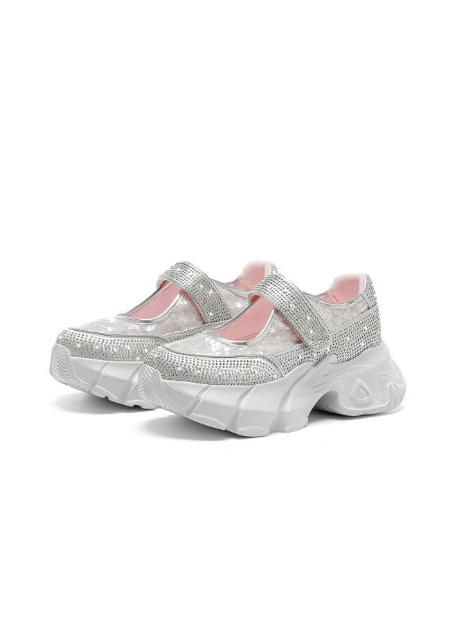 St&Sat Saturday Platform Casual Shoes With Rhinestones, Chunky Dad Shoes, Breathable And Versatile Women's Casual Shoes - Image 3
