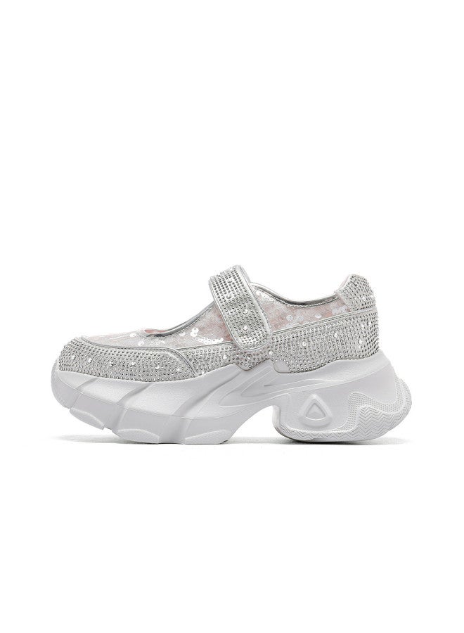 St&Sat Saturday Platform Casual Shoes With Rhinestones, Chunky Dad Shoes, Breathable And Versatile Women's Casual Shoes - Image 5