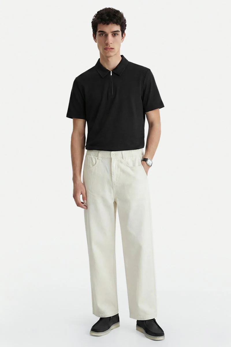 سنيتش Black Textured Half Sleeve Slim Fit Casual T-Shirt