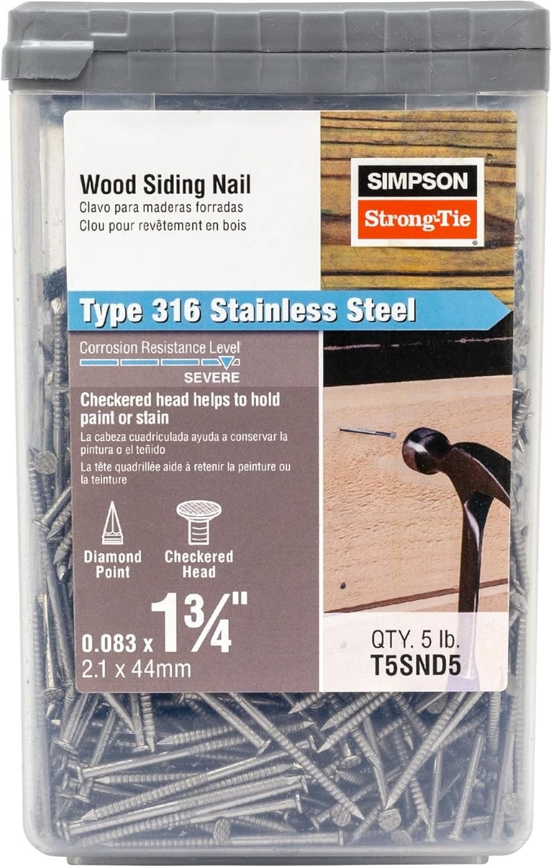 Simpson StrongTie T5SND5 Wood Siding Nail — 1-3/4 in. x .083 in. Type 316 Stainless Steel (5 lb.) - Image 1