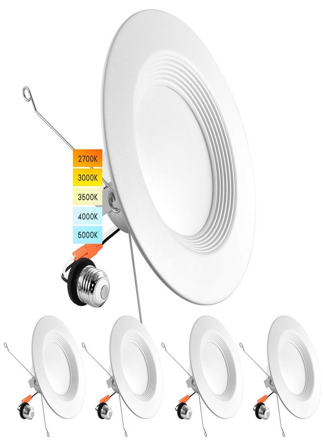 LUXRITE 5/6 Inch LED Recessed Retrofit Downlight, 14W=90W, CCT Color Selectable 2700K | 3000K | 3500K | 4000K | 5000K, Dimmable Can Light, 1100 Lumens, Wet Rated, Energy Star, Baffle Trim (4 Pack) - Image 1