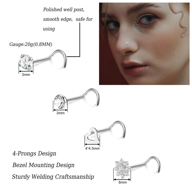 MILACOLATO 30Pcs Nose Rings Studs for Women Men 316L Stainless Steel Nose Piercings Jewelry 18G 20G Straight L Shaped Corkscrew Nose Rings Cubic Zirconia Created-Opal Nose Studs Hypoallergenic S 20G - Image 3