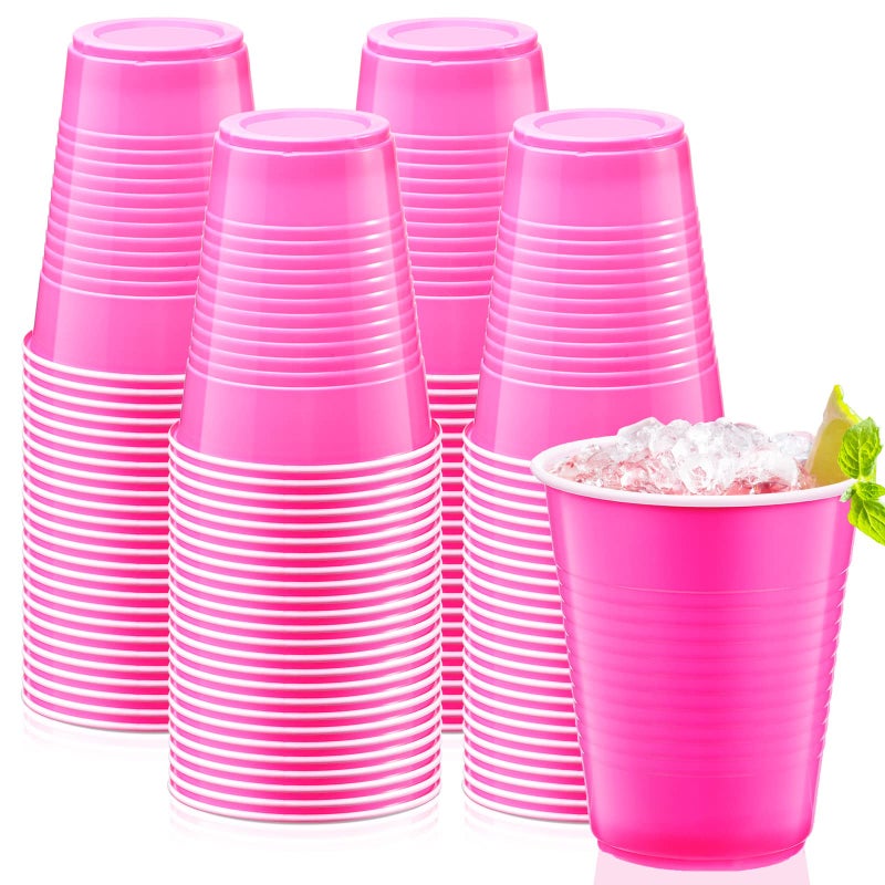 Zubebe 100 Pack 18oz Pink Graduation Cups Disposable Plastic Cups Large Drinking for Wedding Graduation Party Beer Taste Serving Snacks Samples and Tastings
