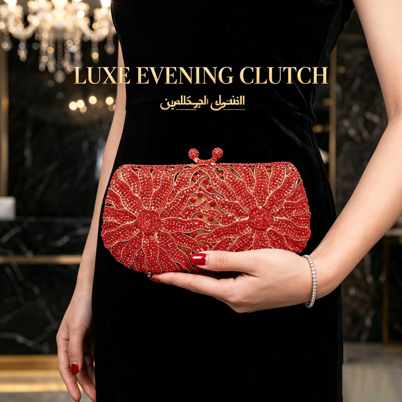 Floral Crystal Rhinestone Evening Clutch Bag, Bow Metal Frame Formal Party Handbag Women Wedding Dinner Purse - Image 2
