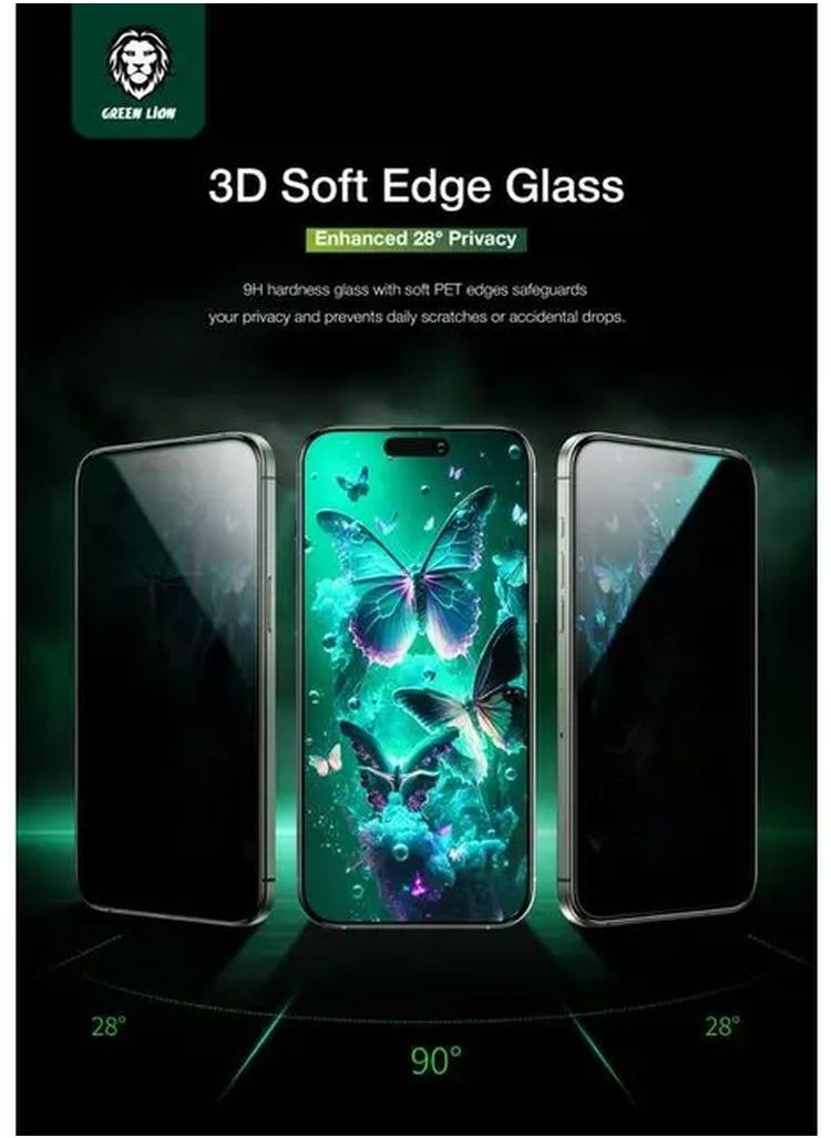 جرين ليون مجموعة حماية الخصوصية 4 في 1 لهاتف iPhone 16 Pro / حماية زجاجية ثلاثية الأبعاد ذات حافة ناعمة / حافظة مضادة للصدمات / غشاء عدسة الكاميرا / غشاء خلفي نانوي عالي الدقة - شفاف  - Image 3