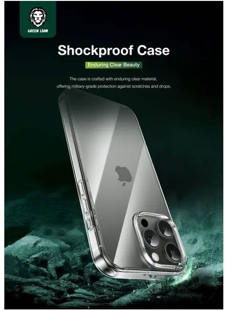جرين ليون مجموعة حماية الخصوصية 4 في 1 لهاتف iPhone 16 Pro / حماية زجاجية ثلاثية الأبعاد ذات حافة ناعمة / حافظة مضادة للصدمات / غشاء عدسة الكاميرا / غشاء خلفي نانوي عالي الدقة - شفاف  - Image 4
