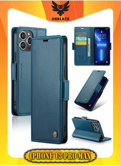 CaseMe Flip Wallet Case For Apple iPhone 13 Pro Max, [RFID Blocking] PU Leather Wallet Flip Folio Case with Card Holder Kickstand Shockproof Phone Cover (Blue)  - Image 1