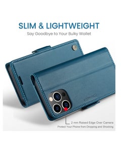 CaseMe Flip Wallet Case For Apple iPhone 13 Pro Max, [RFID Blocking] PU Leather Wallet Flip Folio Case with Card Holder Kickstand Shockproof Phone Cover (Blue)  - Image 4