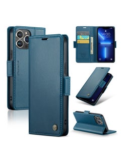 CaseMe Flip Wallet Case For Apple iPhone 13 Pro Max, [RFID Blocking] PU Leather Wallet Flip Folio Case with Card Holder Kickstand Shockproof Phone Cover (Blue)  - Image 2