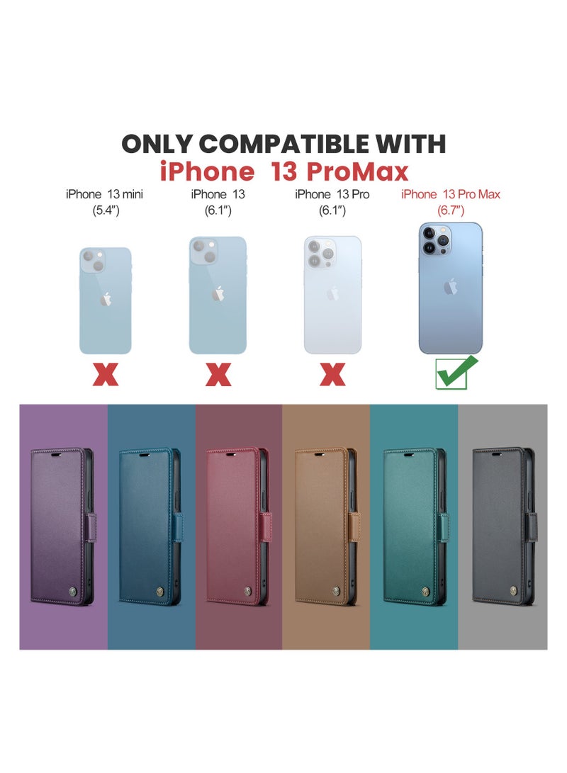 كيس مي جراب فليب جلد مضاد للصدمات مع حافظة كروت متوافق مع هاتف ابل ايفون 13 برو ماكس (ازرق) - Image 3