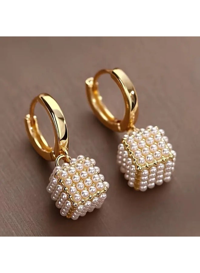 aeen 22K Gold Plated Cubic Pearl Earrings | Elegant & Stylish Fashion Jewelry for Women | Classic Party & Daily Wear, Gift for her. - Image 3