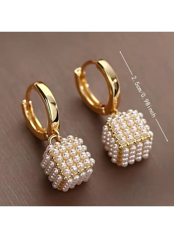 aeen 22K Gold Plated Cubic Pearl Earrings | Elegant & Stylish Fashion Jewelry for Women | Classic Party & Daily Wear, Gift for her. - Image 4