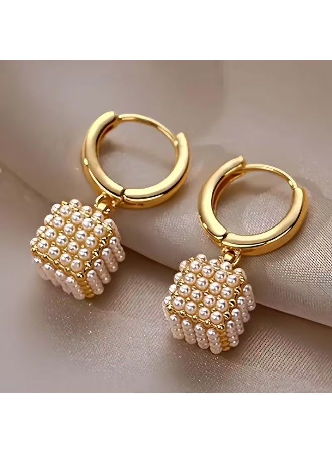 aeen 22K Gold Plated Cubic Pearl Earrings | Elegant & Stylish Fashion Jewelry for Women | Classic Party & Daily Wear, Gift for her. - Image 2