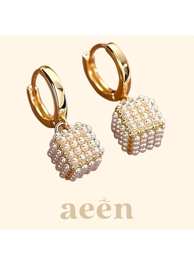aeen 22K Gold Plated Cubic Pearl Earrings | Elegant & Stylish Fashion Jewelry for Women | Classic Party & Daily Wear, Gift for her. - Image 1
