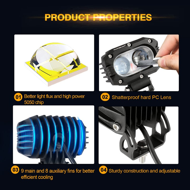 Auxbeam 4in 60W LED Pod Light for Truck, Super Bright Spot Beam 2Pcs Cube Offroad Light Bar for ATV UTV SUV Boat Jeep - Image 4