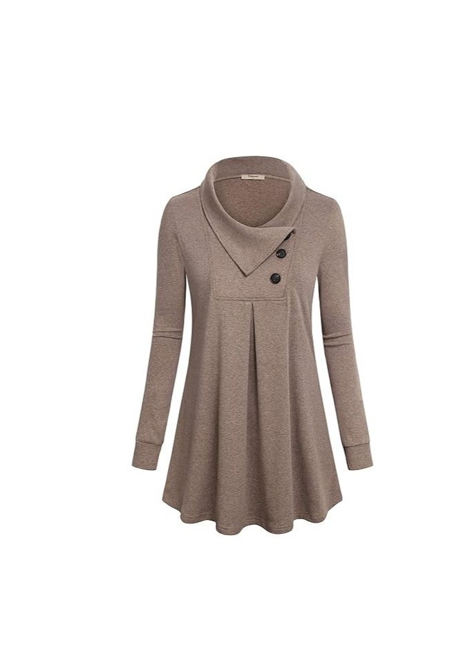 Women's Long Sleeve Button Lapel Pullover Tunic Swing Sweatshirt - Image 1