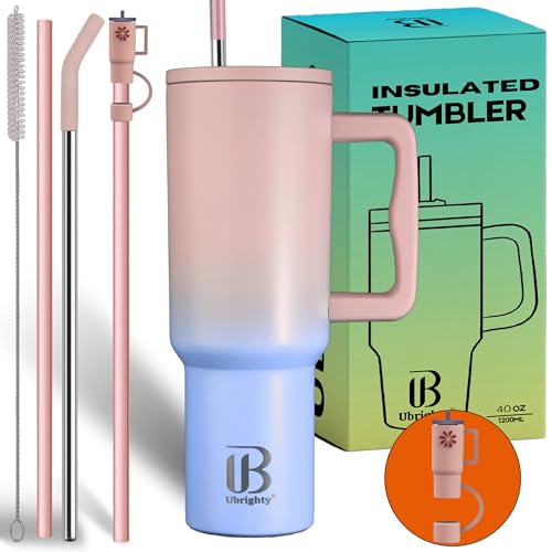 Ubrighty 1200ML Tumbler with Lid and Straw | One Ps, Stainless Steel Water Tumbler Sipper Insulated Hot and Cold with Handle Leak Proof Mug Cupholder for Gym Office Travelling (Cotton Candy Haze) - Image 1