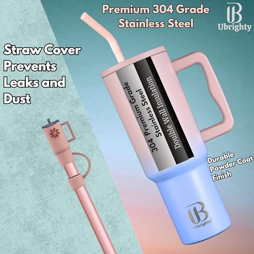 Ubrighty 1200ML Tumbler with Lid and Straw | One Ps, Stainless Steel Water Tumbler Sipper Insulated Hot and Cold with Handle Leak Proof Mug Cupholder for Gym Office Travelling (Cotton Candy Haze) - Image 5