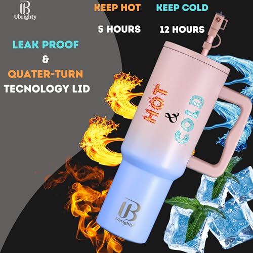 Ubrighty 1200ML Tumbler with Lid and Straw | One Ps, Stainless Steel Water Tumbler Sipper Insulated Hot and Cold with Handle Leak Proof Mug Cupholder for Gym Office Travelling (Cotton Candy Haze) - Image 4