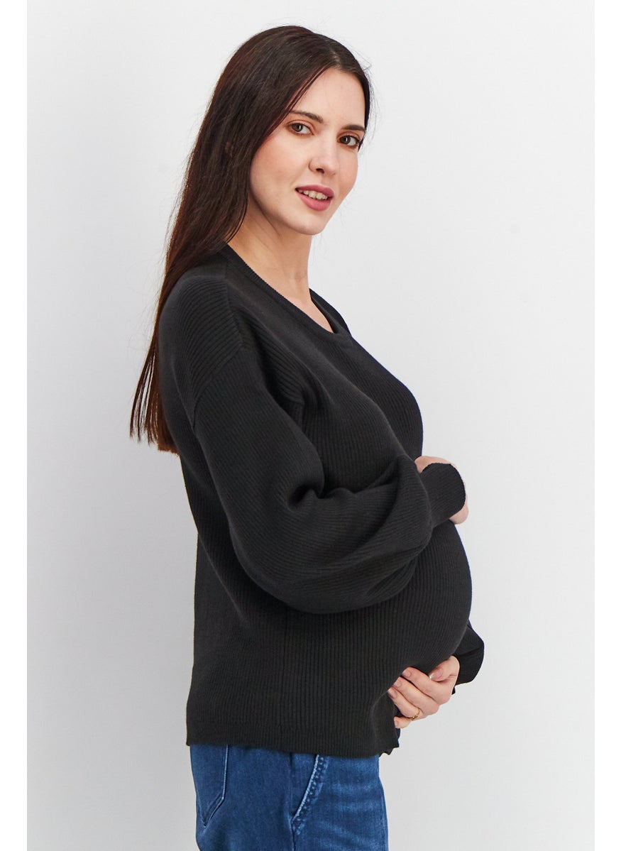 Cotton On Maternity Long Sleeve Ribbed Sweater, Black  - Image 2