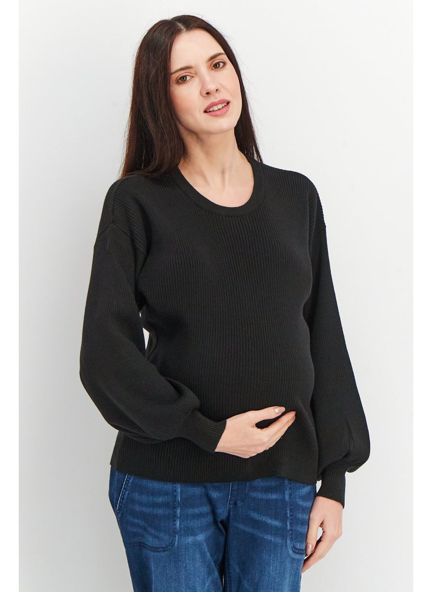 Cotton On Maternity Long Sleeve Ribbed Sweater, Black  - Image 1