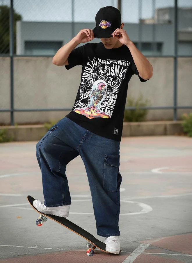 Hubberholme Men Futuristic Printed Oversized Fit T-Shirt