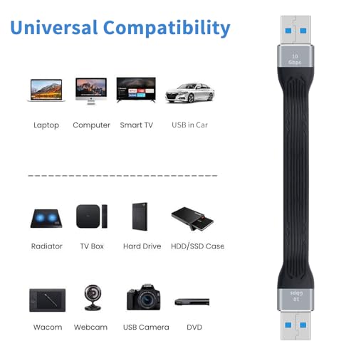 Poyiccot Short USB to USB Cable 5inch,10Gbps Type A Male to Male Cord Bi-Directional Soft Flat USB 3.0 Male to Male Charging and Data Transfer Cable USB Cord for Hard Drive, Laptop,USB 3.0 Hub - Image 4