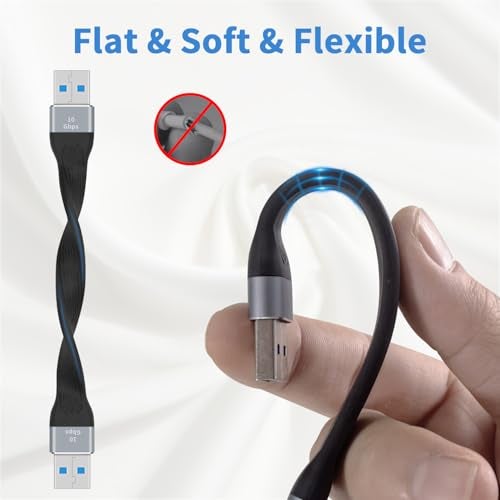 Poyiccot Short USB to USB Cable 5inch,10Gbps Type A Male to Male Cord Bi-Directional Soft Flat USB 3.0 Male to Male Charging and Data Transfer Cable USB Cord for Hard Drive, Laptop,USB 3.0 Hub - Image 3