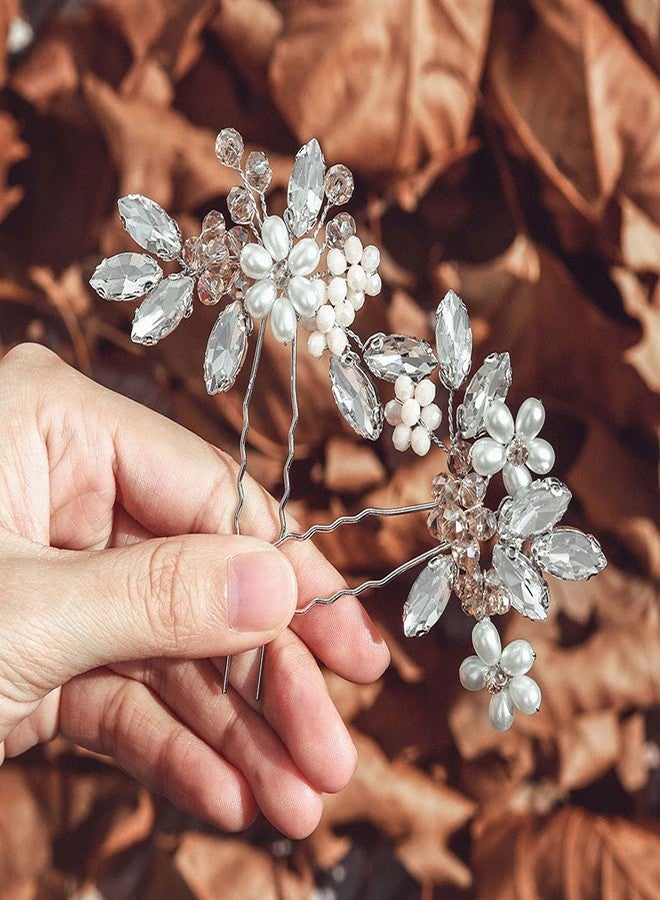 JEAIRTS Bridal Pearl Hair Pins Silver Crystal Wedding Prom Hair Accessories for Women - Image 4