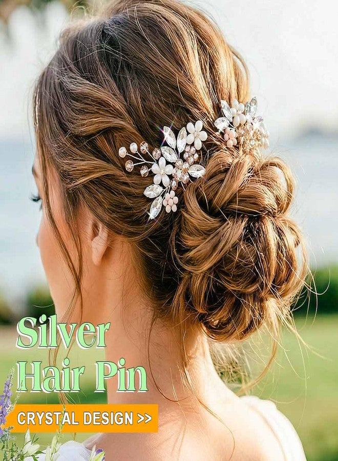JEAIRTS Bridal Pearl Hair Pins Silver Crystal Wedding Prom Hair Accessories for Women - Image 3